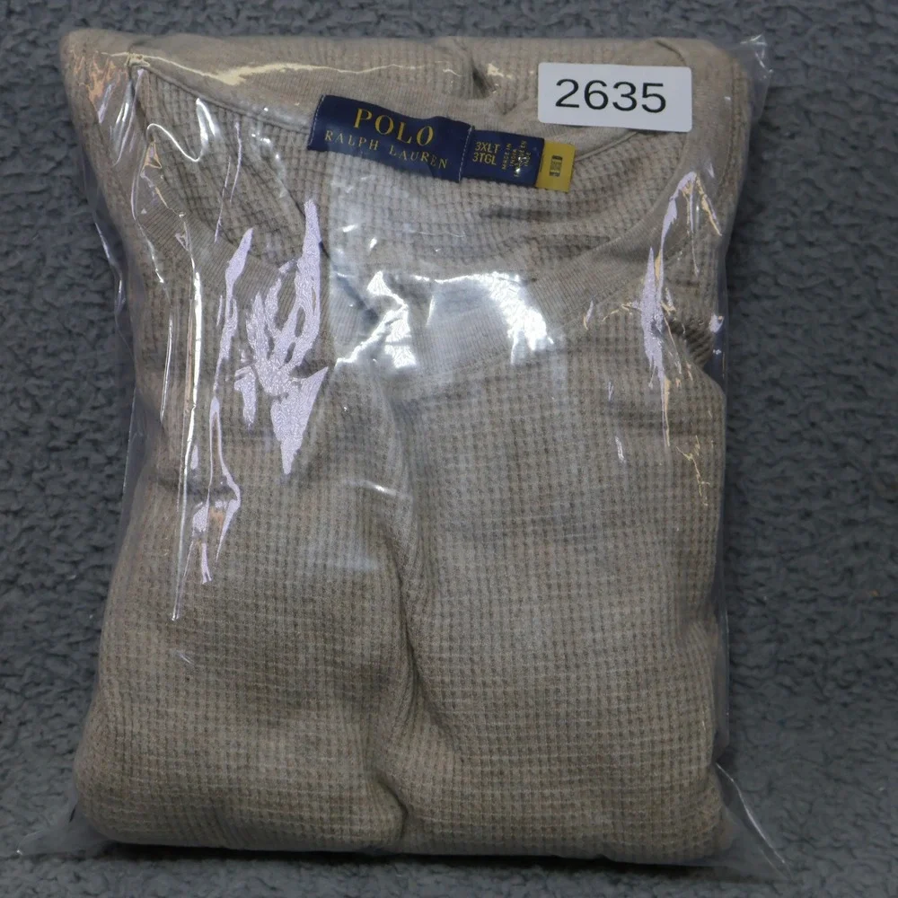Polo Ralph Lauren Mens 3XLT Waffle Knit Thermal Long Sleeve Shirt Oatmeal Beige